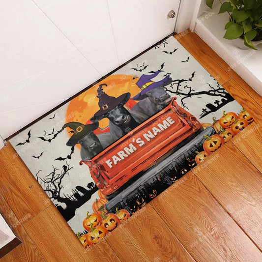 Joycorners Black Angus Halloween Truck Custom Name Doormat