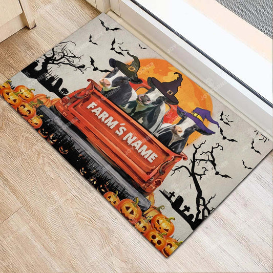 Joycorners Holstein Halloween Truck Custom Name Doormat