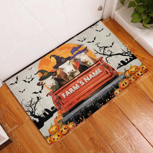 Joycorners Hereford Halloween Truck Custom Name Doormat