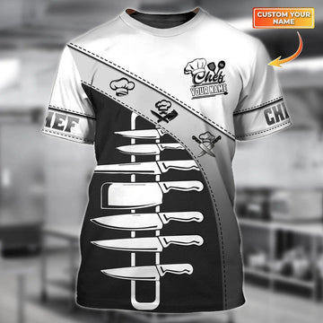 Joycorners Custom Name Sublimation Chef Equipment On Shirt, Knife Spoon Chef T Shirt For Men Women