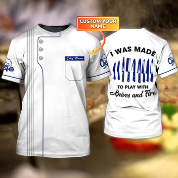Joycorners Personalized 3D all over printed Chef Shirt, Play With Knives Fire, Master Chef Shirts