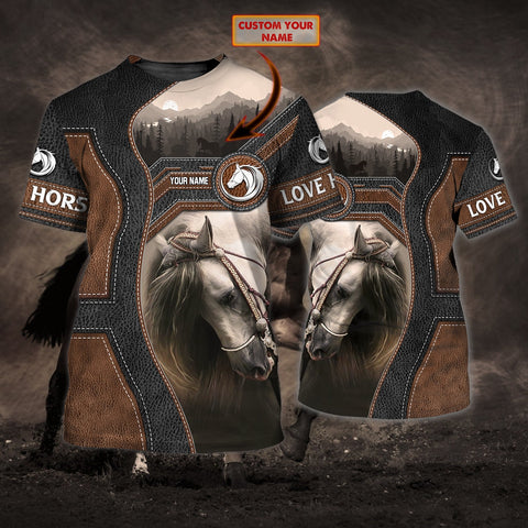Joycorners Horse Leather Pattern Custom Name 3D Shirts