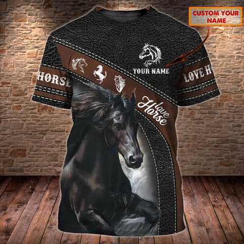 Joycorners Black Horse Leather Pattern Custom Name 3D Shirts