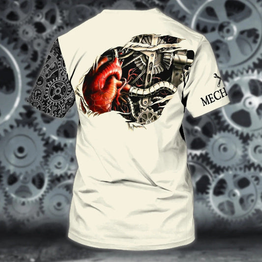 Joycorners Custom Mechanic Skull T Shirt 3D All Over Print, Men Mechanical Shirt, Mechanic Dad Shirt, Mechanic Gifts