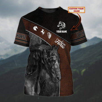 Joycorners Black Horse 2 Leather Pattern Custom Name 3D Shirts