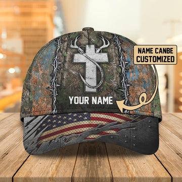Joycorners Hunting Fishing Cross American Personalized Cap