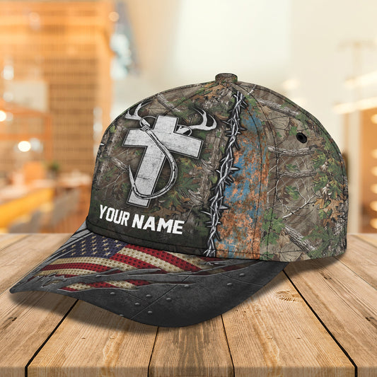 Joycorners Hunting Fishing Cross American Personalized Cap