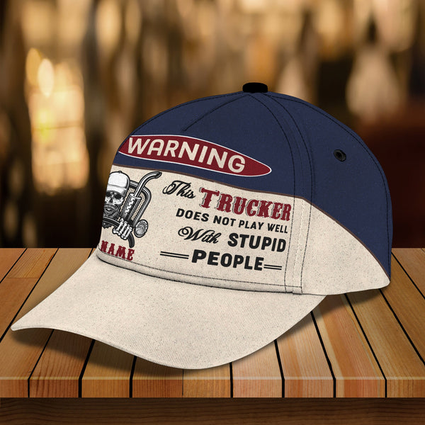 Joycorners Trucker Warning Customized Name 3D Cap