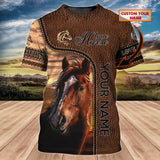 Joycorners Love Brown Horse Custom Name 3D Shirts