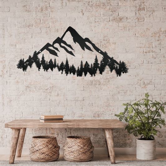 Joycorners Mountain Range with Evergreen Trees Home Decor Metal Sign-Home Decor-Mountain Home Decor-Mountain Themed Cabin Decor LM0110