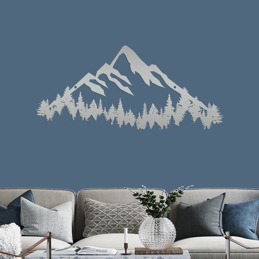 Joycorners Mountain Range with Evergreen Trees Home Decor Metal Sign-Home Decor-Mountain Home Decor-Mountain Themed Cabin Decor LM0110