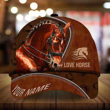 Personalized epic art horse Happiness zip leather with hair pattern cap