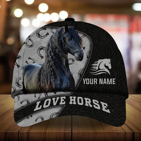 Personalized love horse black leather pattern cap