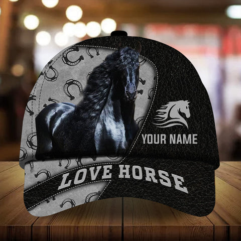 Personalized love horse fall black leather pattern cap