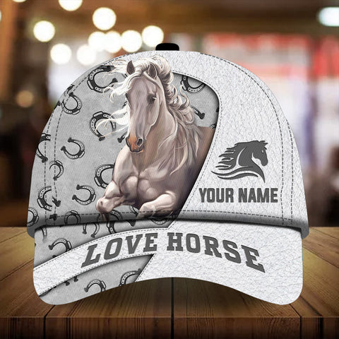 Personalized love horse white leather pattern cap