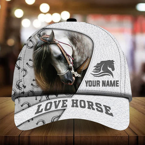 Personalized love horse fall White leather pattern cap
