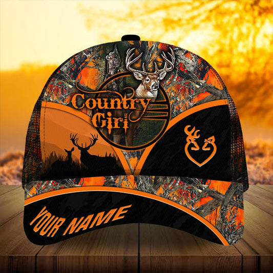 Joycorners Premium Florapunk Country Girl Deer Hunting Trucker Personalized Hats 3D