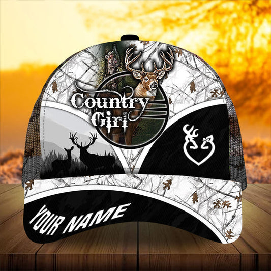 Joycorners Premium Florapunk Country Girl Deer Hunting Trucker Personalized Hats 3D