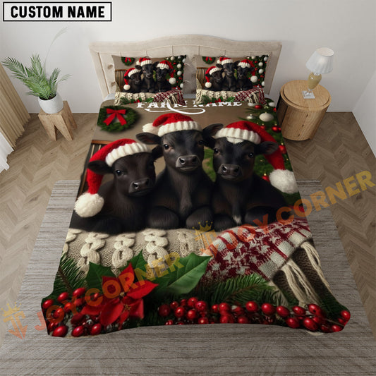 Joycorners Black Angus Cozy Ranch Personalized Name Merry Christmas Cow Bedding set