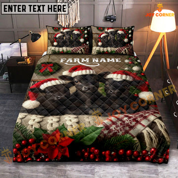 Joycorners Black Angus Cozy Ranch Personalized Name Merry Christmas Cow Bedding set