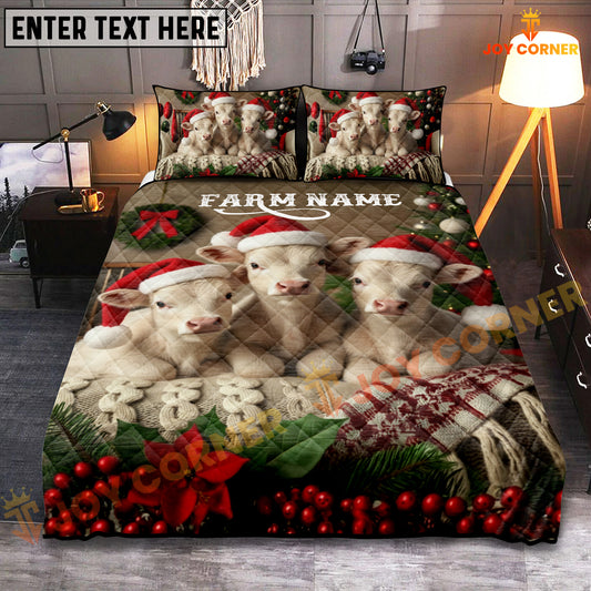 Joycorners Charolais Cozy Ranch Personalized Name Merry Christmas Cow Bedding set