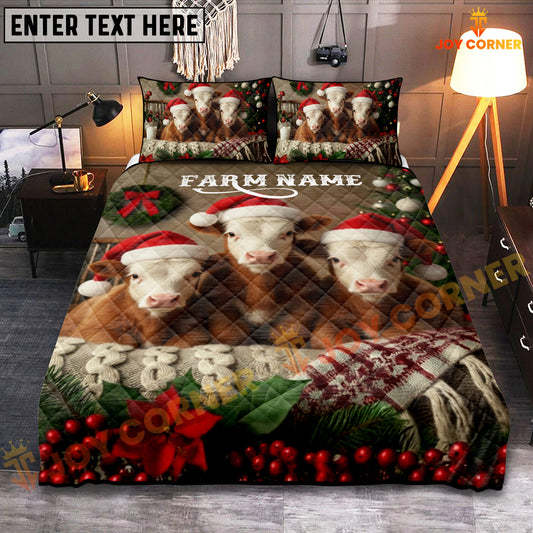 Joycorners Hereford Cozy Ranch Personalized Name Merry Christmas Cow Bedding set