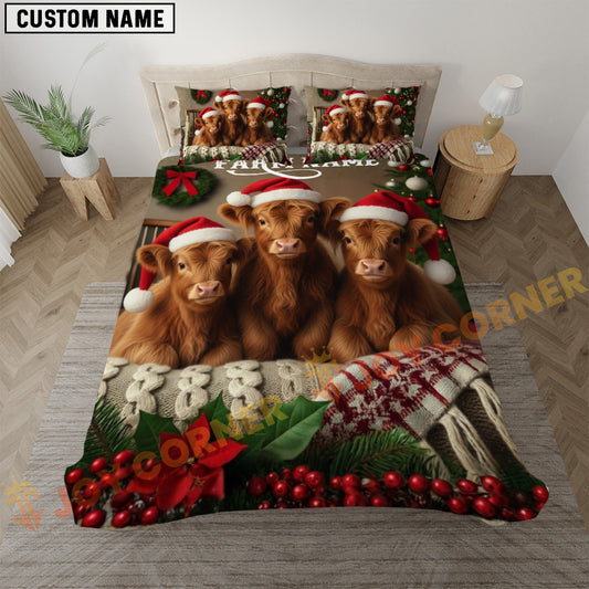 Joycorners Highland Cozy Ranch Personalized Name Merry Christmas Cow Bedding set