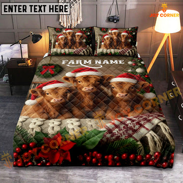 Joycorners Highland Cozy Ranch Personalized Name Merry Christmas Cow Bedding set