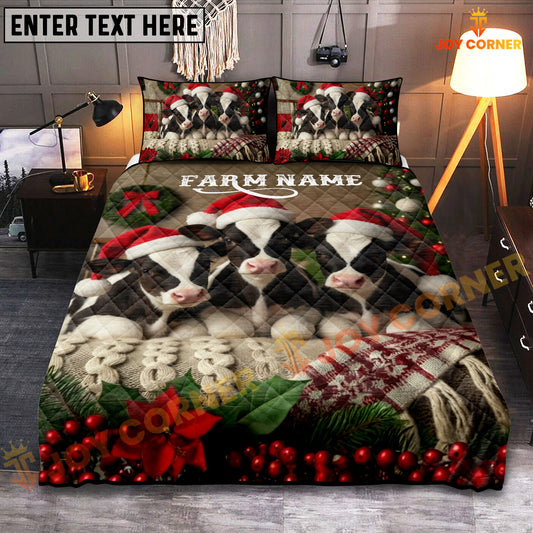 Joycorners Holstein Cozy Ranch Personalized Name Merry Christmas Cow Bedding set