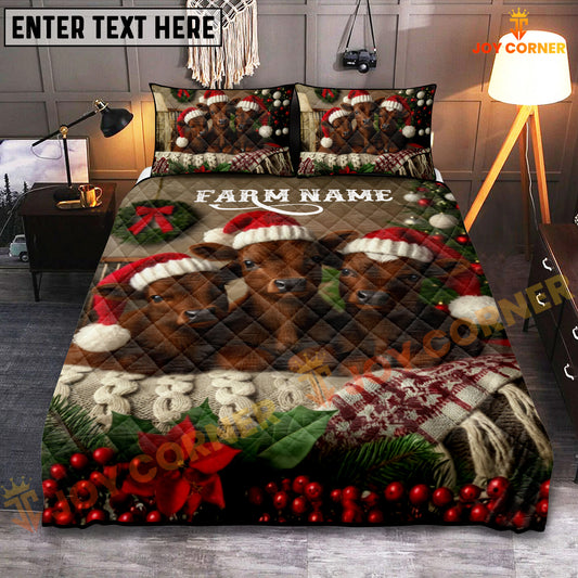 Joycorners Red Angus Cozy Ranch Personalized Name Merry Christmas Cow Bedding set