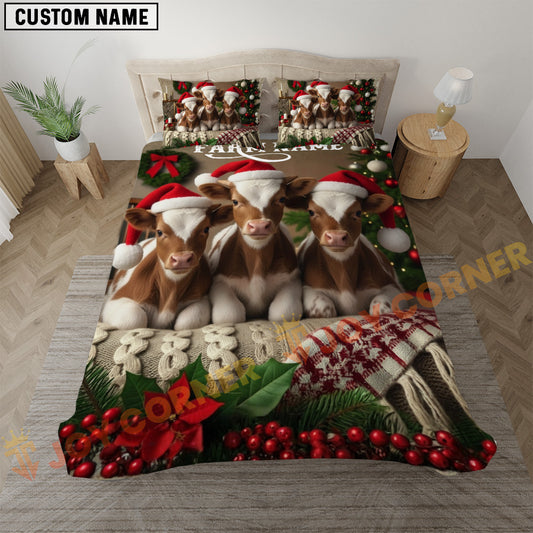 Joycorners Texas Longhorn Cozy Ranch Personalized Name Merry Christmas Cow Bedding set