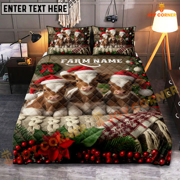 Joycorners Texas Longhorn Cozy Ranch Personalized Name Merry Christmas Cow Bedding set