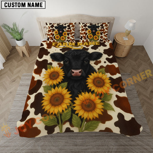 Joycorners Black Angus Sunflower Personalized Name Cozy Ranch Bedding set