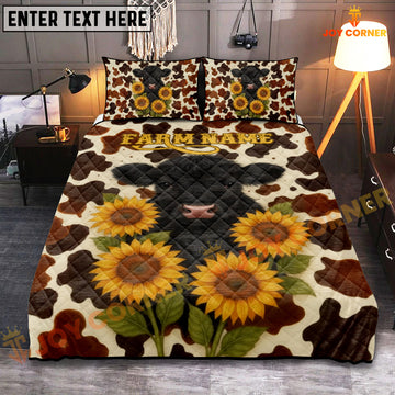 Joycorners Black Angus Sunflower Personalized Name Cozy Ranch Bedding set