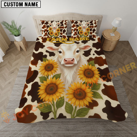 Joycorners Charolais Sunflower Personalized Name Cozy Ranch Bedding set