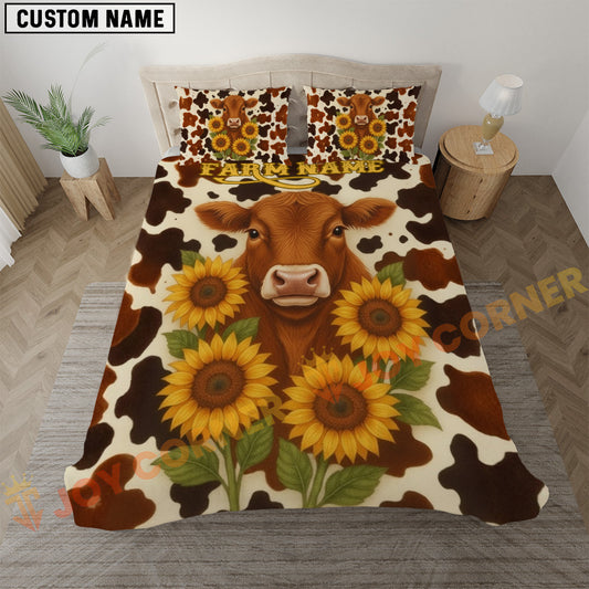 Joycorners Red Angus Sunflower Personalized Name Cozy Ranch Bedding set