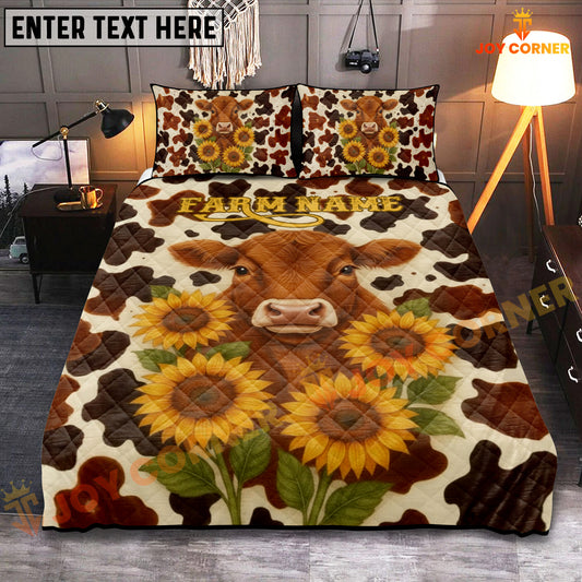 Joycorners Red Angus Sunflower Personalized Name Cozy Ranch Bedding set