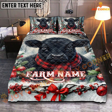 Joycorners Black Angus Christmas Cow Personalized Name Cozy Bedding set