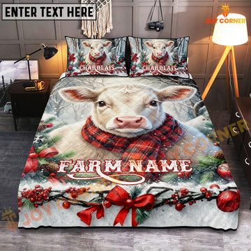 Joycorners Charolais Christmas Cow Personalized Name Cozy Bedding set