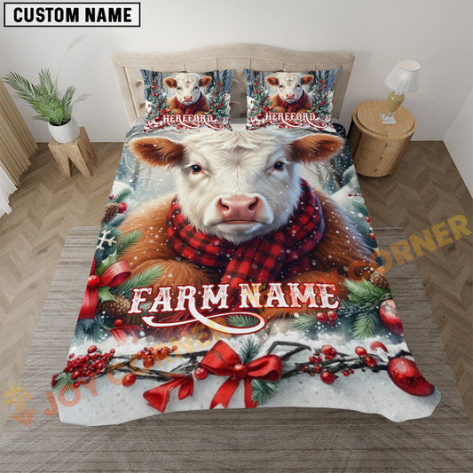 Joycorners Hereford Christmas Cow Personalized Name Cozy Bedding set