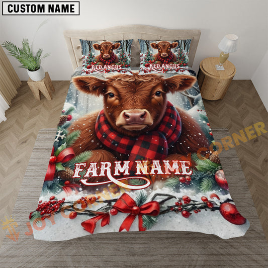 Joycorners Red Angus Christmas Cow Personalized Name Cozy Bedding set