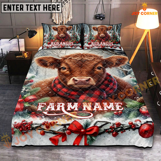 Joycorners Red Angus Christmas Cow Personalized Name Cozy Bedding set