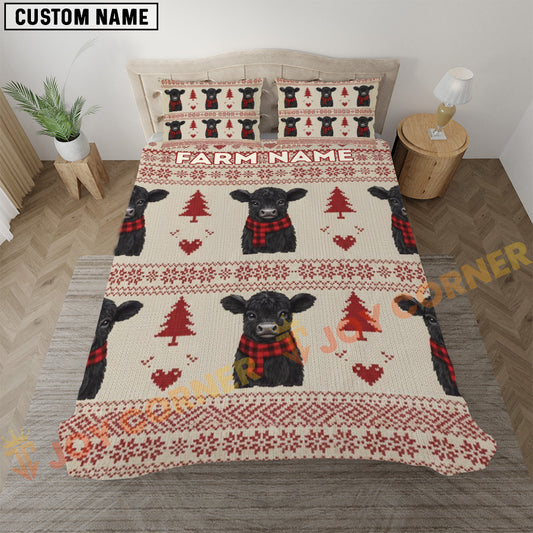 Joycorners Black Angus Merry Christmas Pattern Personalized Name Cozy Bedding set