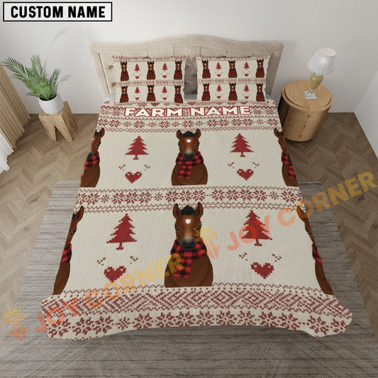 Joycorners Horse Merry Christmas Pattern Personalized Name Cozy Bedding set