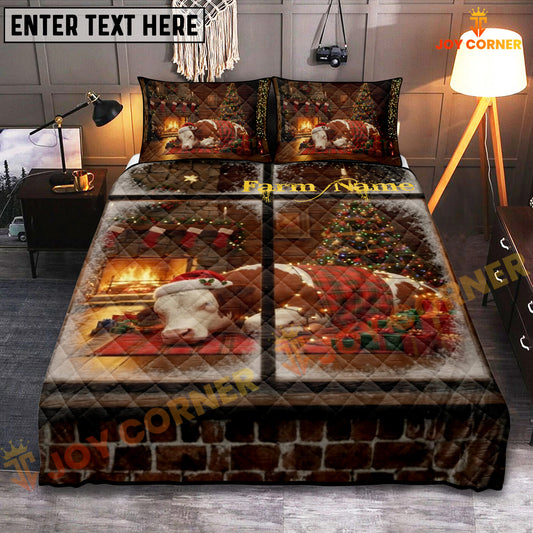 Joycorners Hereford Personalized Name Merry Christmas Cow Bedding set