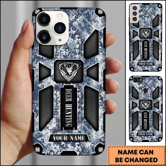 Joycorners Hunting Phonecase Navy Blue Digital Camouflage Tactical Armor Deer Emblem Personalized Name 3D Phone Case