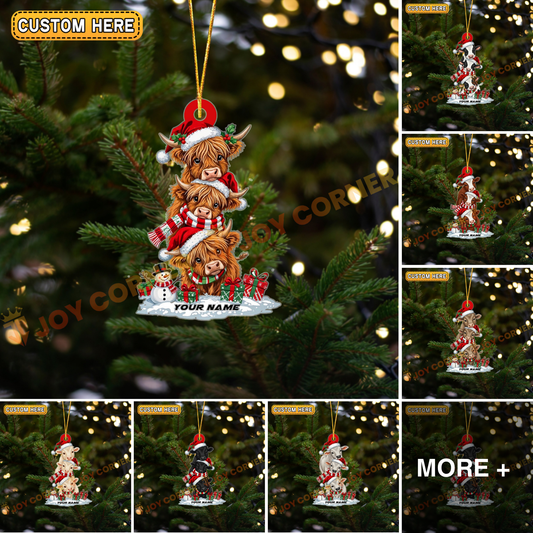 Joycorners Cow Family Ornament, Acrylic Ornament (8 Breed Options)