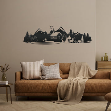 Joycorners Outdoor Mountain Cabin Silhouette Nature Scene Metal Sign-Cabin Decor-Rustic Decor for Cabin Themed Home-Lodge Decor LM0110
