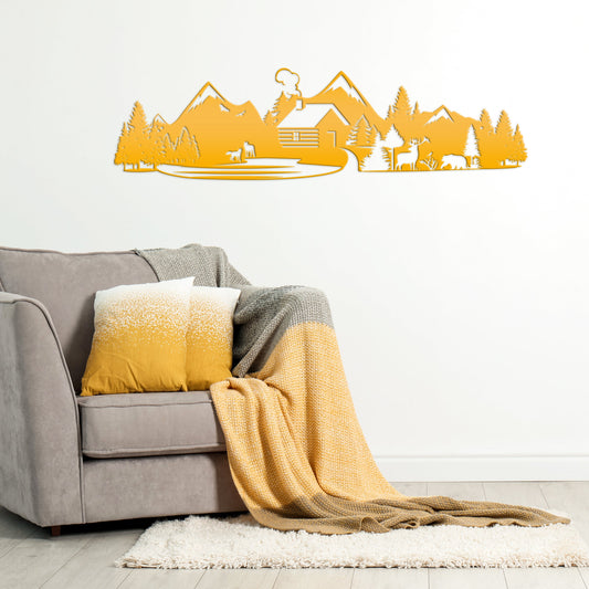 Joycorners Outdoor Mountain Cabin Silhouette Nature Scene Metal Sign-Cabin Decor-Rustic Decor for Cabin Themed Home-Lodge Decor LM0110