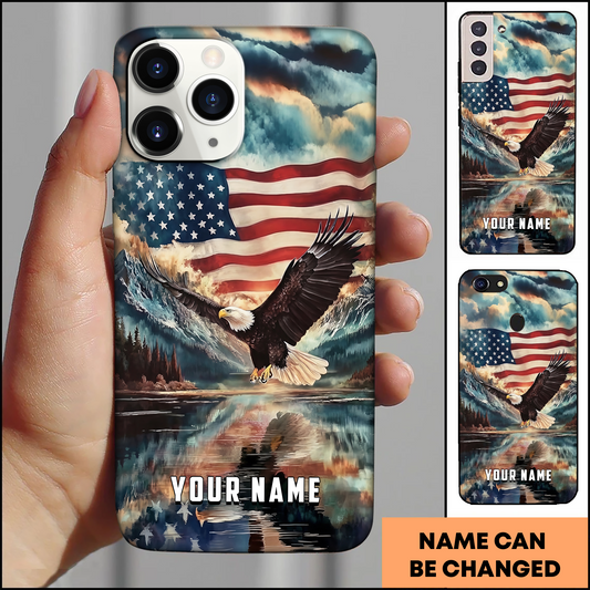 American Eagle Over Mountain Flag Patriotic Personalized Phone Case